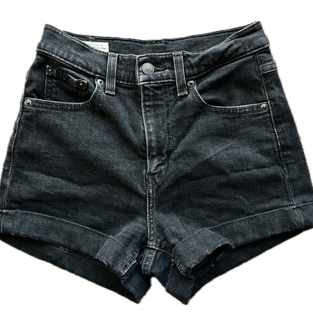 Levi’s Black Denim High Waisted Cuffed Shorts 24
